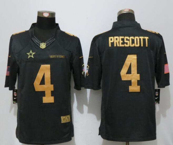 Nike Dallas Cowboys #4 Prescott Gold Anthracite Salute To Service Limited Jersey